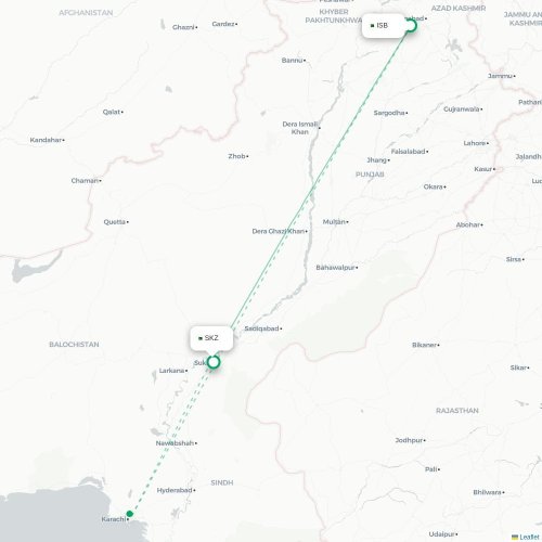 Mapa de vuelo directo Islamabad - Sukkur
