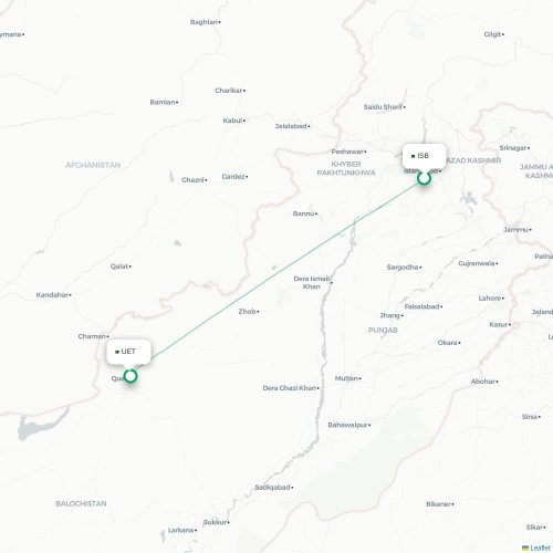 Mapa de vuelo directo Islamabad - Quetta