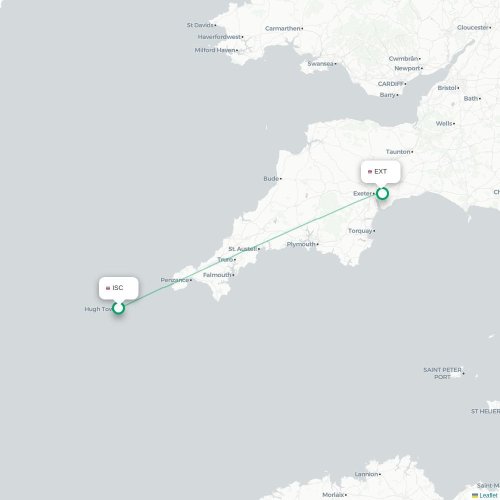 Mapa de vuelo directo Islas Scilly - Exeter