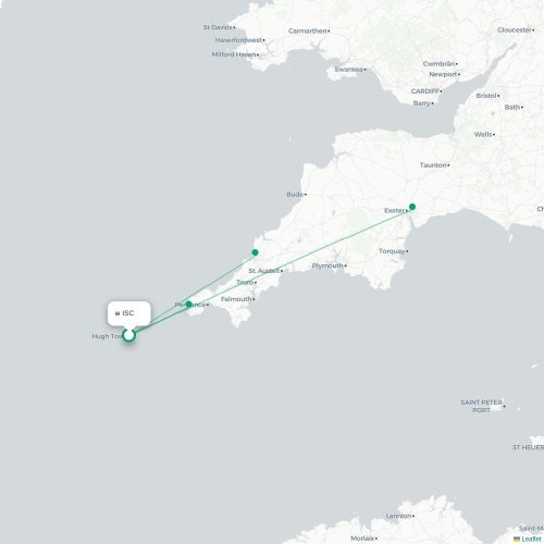Mapa de vuelo directo Islas Scilly - Lands End, Cornualles