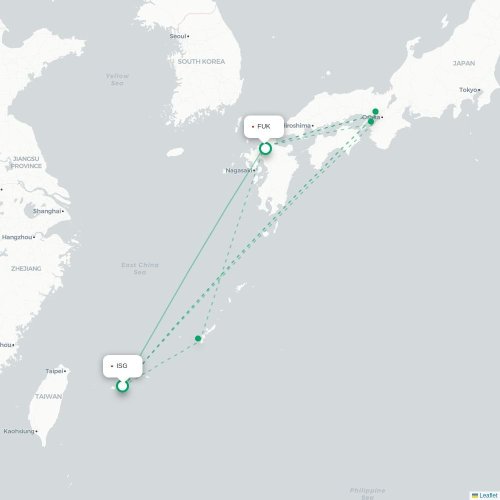 Mapa lotu bezpośredniego Ishigaki – Fukuoka