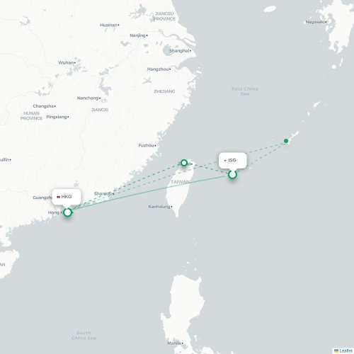 Mapa lotu bezpośredniego Ishigaki – Hongkong