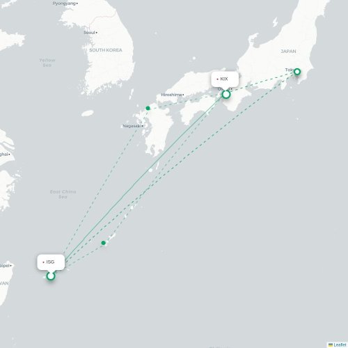 Mapa lotu bezpośredniego Ishigaki – Osaka