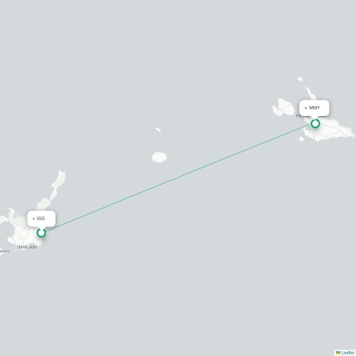 Mapa lotu bezpośredniego Ishigaki – Miyako