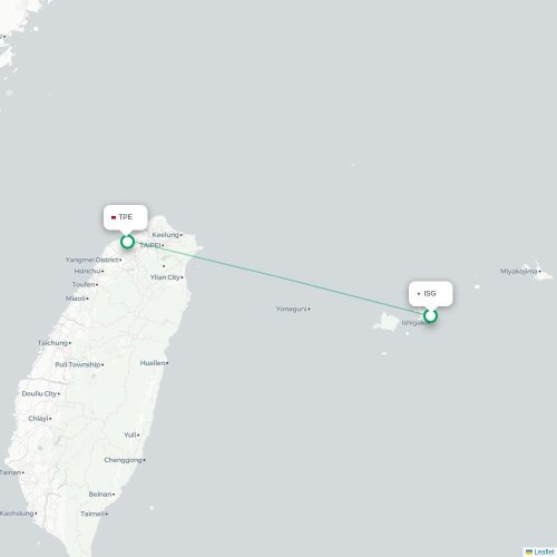 Mapa lotu bezpośredniego Ishigaki – Tajpej