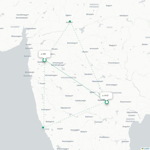 Mapa de vuelo directo Nashik - Hyderabad