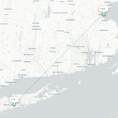 Mapa lotu bezpośredniego Islip – Boston