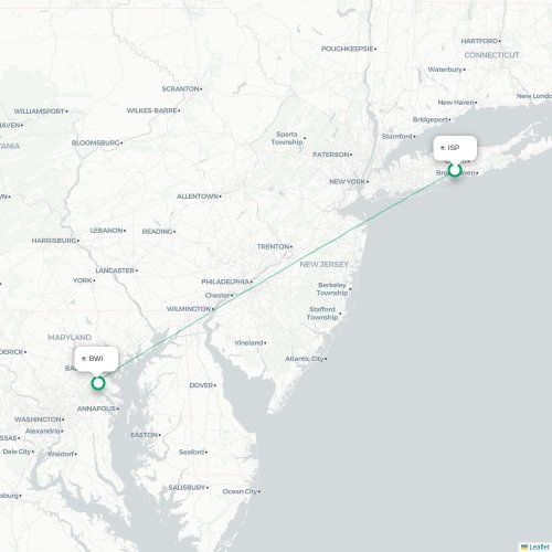 Mapa lotu bezpośredniego Islip – Baltimore
