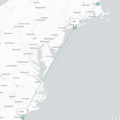 Mapa lotu bezpośredniego Islip – Wilmington