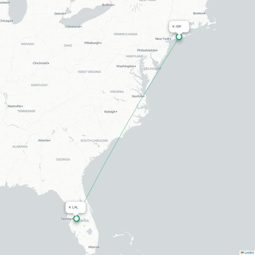 Mapa lotu bezpośredniego Islip – Lakeland