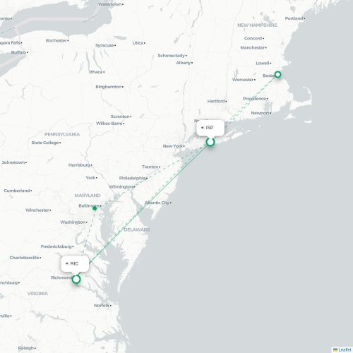 Mapa lotu bezpośredniego Islip – Richmond