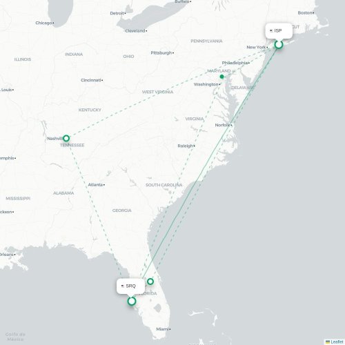 Mapa lotu bezpośredniego Islip – Sarasota