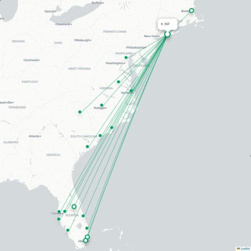 Mapa lotu bezpośredniego Islip – Fort Myers