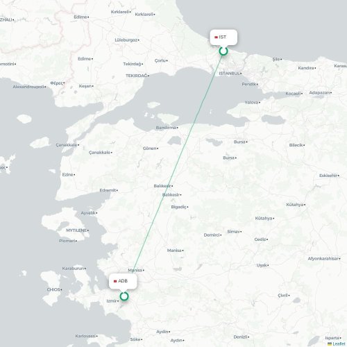Mapa de vuelo directo Estambul - Esmirna