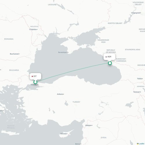 Mapa de vuelo directo Estambul - Sochi