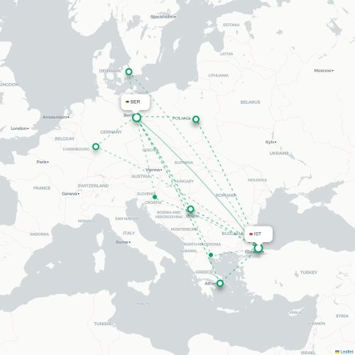 Mapa de vuelo directo Estambul - Berlín