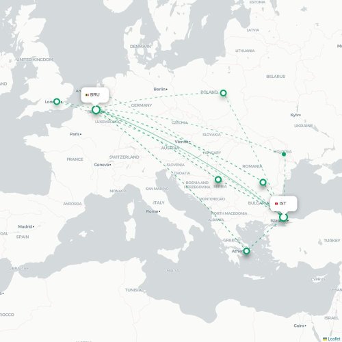 Istanbul - Brussel kaart van rechtstreekse vlucht