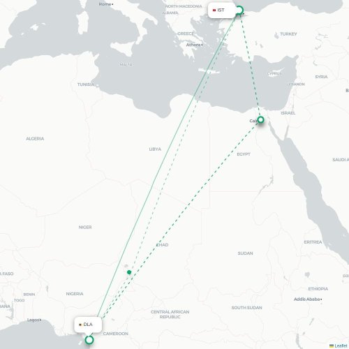 Istanbul - Douala karta över direktflyg