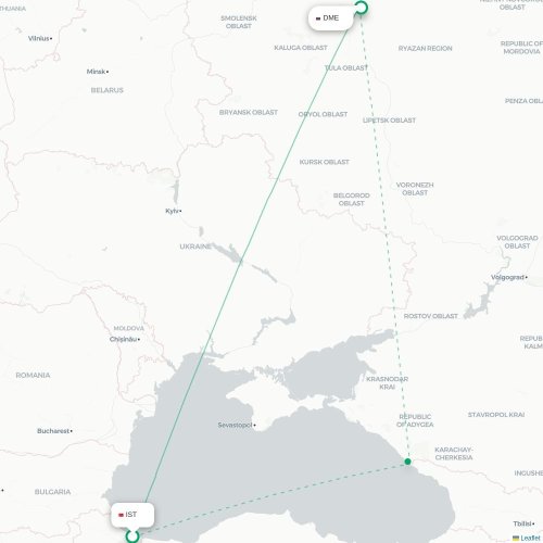 Mapa de vuelo directo Estambul - Moscú