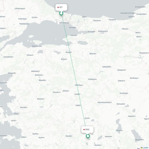 Mapa de vuelo directo Estambul - Denizli