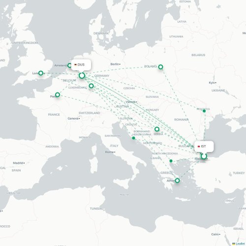 Mapa de vuelo directo Estambul - Düsseldorf