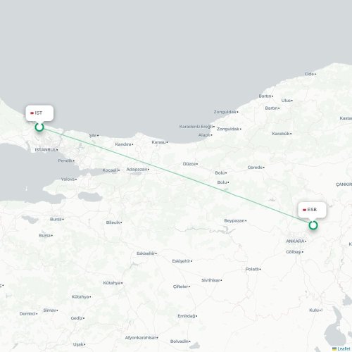 Mapa de vuelo directo Estambul - Angora