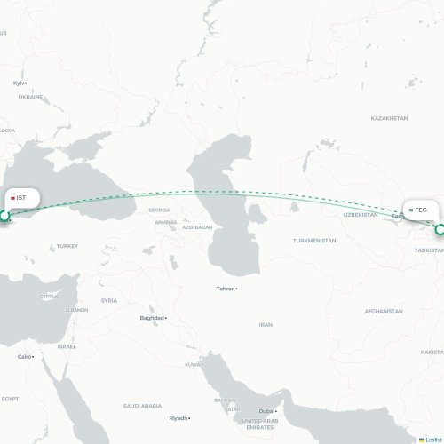 Mapa lotu bezpośredniego Stambuł – Fergana