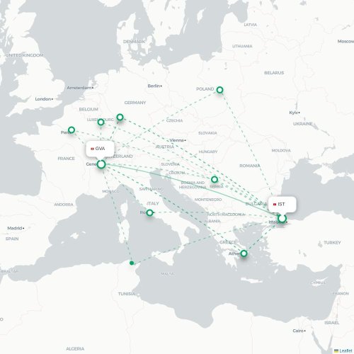 Istanbul - Geneve karta över direktflyg