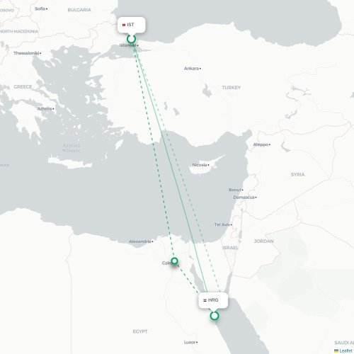 Mapa de vuelo directo Estambul - Hurgada