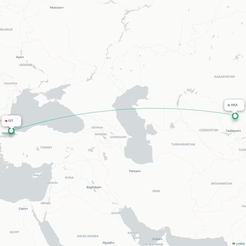 Mapa de vuelo directo Estambul - Turkestan (Ongtüstik)