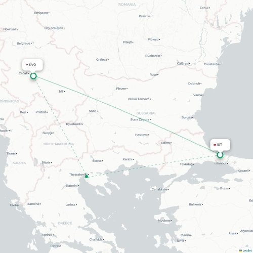Mapa de vuelo directo Estambul - Kraljevo