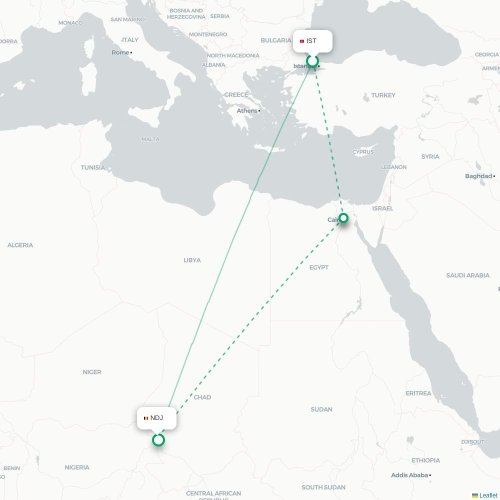 Mapa lotu bezpośredniego Stambuł – Ndżamena