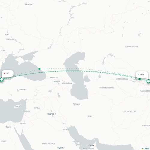 Mapa lotu bezpośredniego Stambuł – Namangan