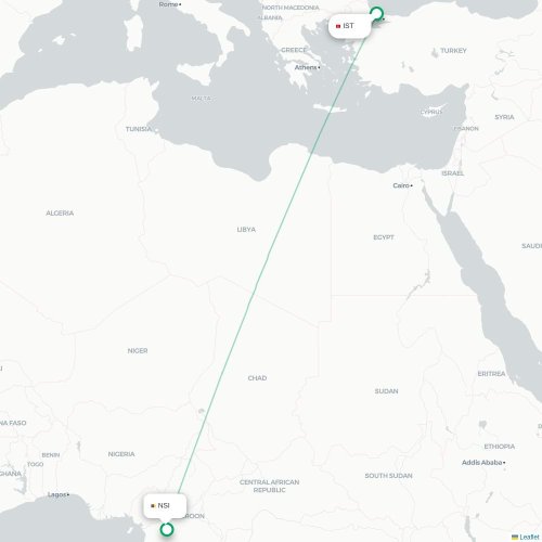 Istanbul - Yaounde karta över direktflyg