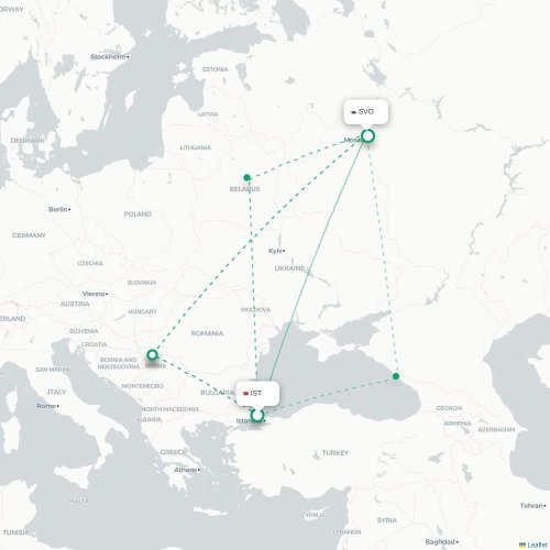 Mapa de vuelo directo Estambul - Moscú