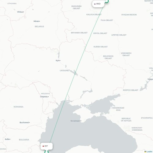 Mapa de vuelo directo Estambul - Moscú
