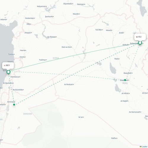 Mapa lotu bezpośredniego Sulajmanijja – Bejrut