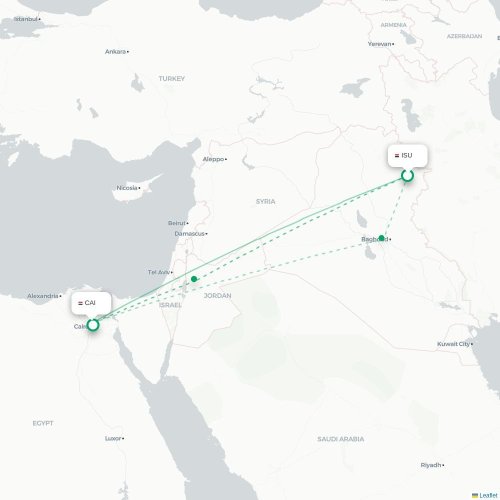 Mapa lotu bezpośredniego Sulajmanijja – Kair