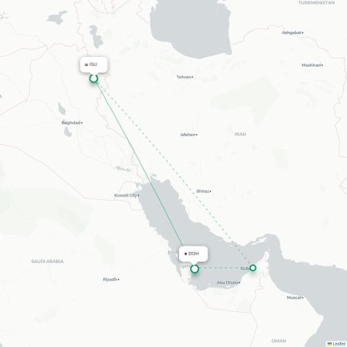 Mapa lotu bezpośredniego Sulajmanijja – Ad-Dauha