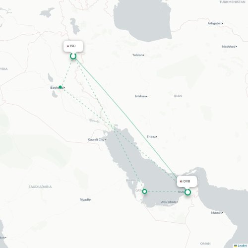 Mapa lotu bezpośredniego Sulajmanijja – Dubaj