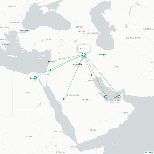 Mapa lotu bezpośredniego Sulajmanijja – Al-Basra