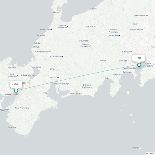 Mapa lotu bezpośredniego Osaka – Tokio