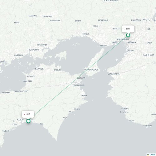 Osaka - Kochi kaart van rechtstreekse vlucht
