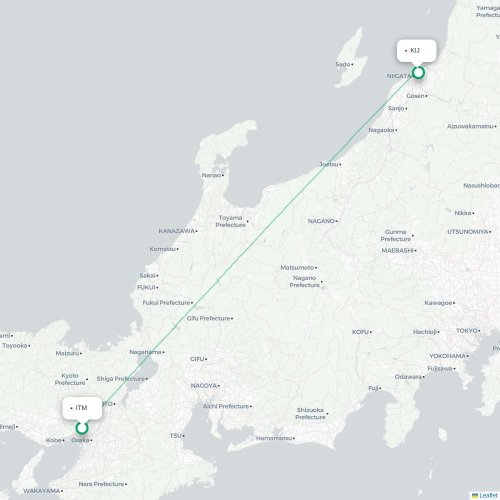 Mapa lotu bezpośredniego Osaka – Niigata