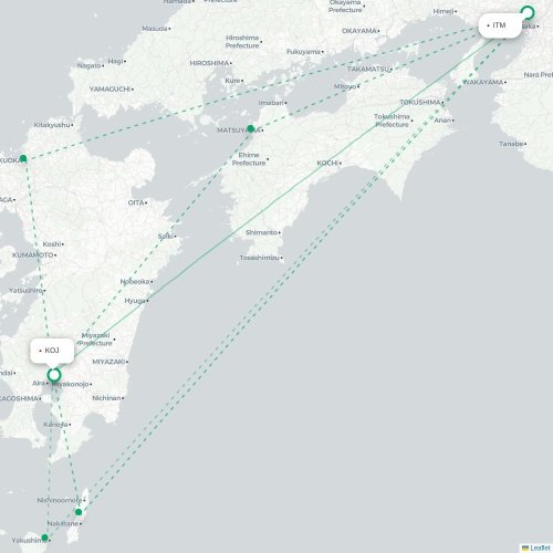 Mapa lotu bezpośredniego Osaka – Kagoshima