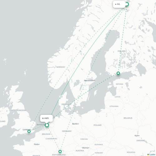 Mapa lotu bezpośredniego Ivalo – Amsterdam