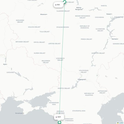 Mapa lotu bezpośredniego Iwanowo – Soczi