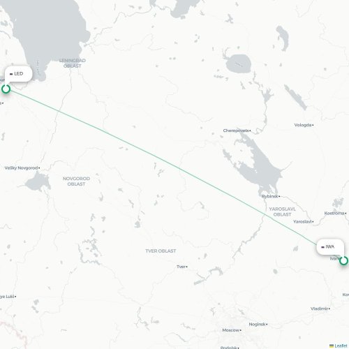 Mapa lotu bezpośredniego Iwanowo – Sankt Petersburg