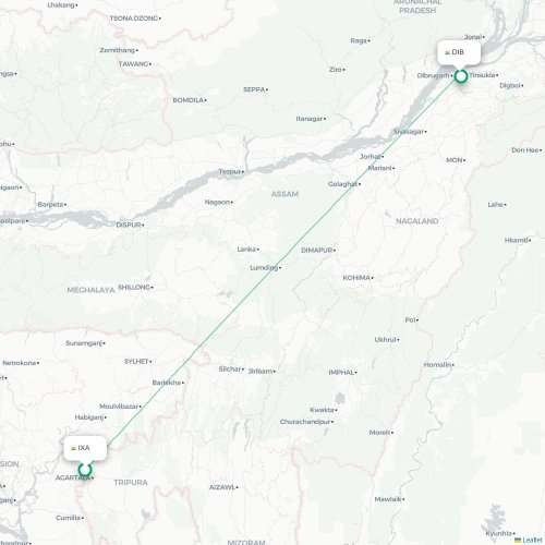 Agartala - Dibrugarh direct flight map