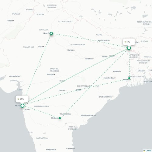 Mapa lotu bezpośredniego Bagdogra – Mumbaj